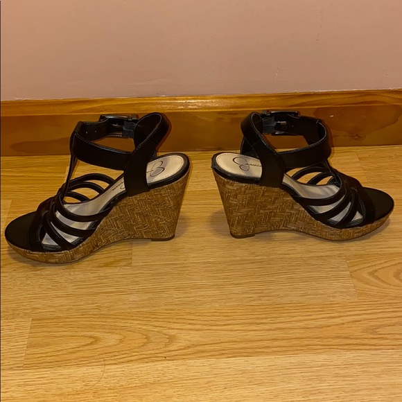 Jessica Simpson Platform Wedge Sandals Black, Tan - Picture 2 of 8